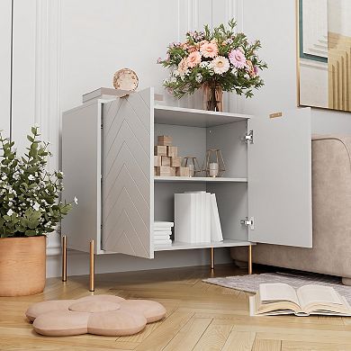 2-Door Accent Cabinet Storage Cabinet with Adjustable Shelf Modern Sideboard with Gold Legs