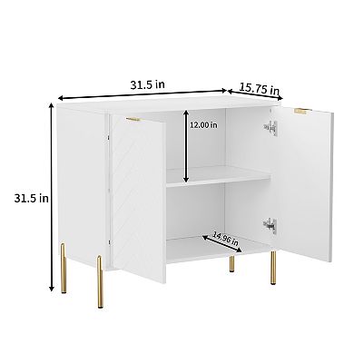 2-Door Accent Cabinet Storage Cabinet with Adjustable Shelf Modern Sideboard with Gold Legs