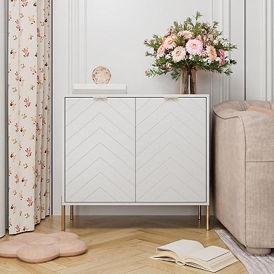 2-Door Accent Cabinet Storage Cabinet with Adjustable Shelf Modern Sideboard with Gold Legs