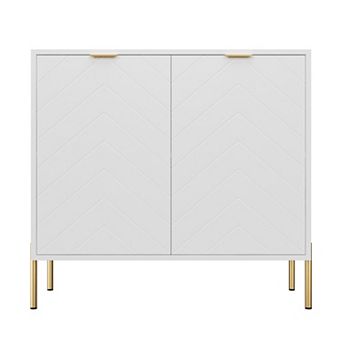 2-Door Accent Cabinet Storage Cabinet with Adjustable Shelf Modern Sideboard with Gold Legs