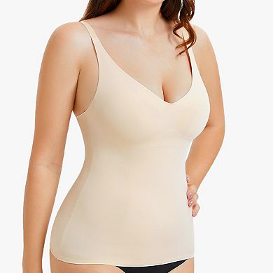 Nebility Women’s Smoothing Seamless V-Neck Cami Tank Top with Shaping Support