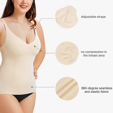 Nebility Women’s Smoothing Seamless V-Neck Cami Tank Top with Shaping Support