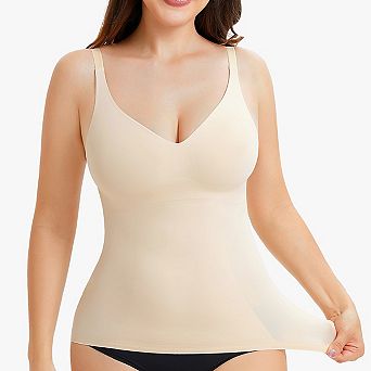 Nebility Women’s Smoothing Seamless V-Neck Cami Tank Top with Shaping Support