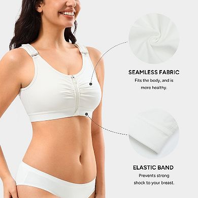 Nebility Women's Front Closure Wireless Compression Bra For Post-Surgery Recovery Cotton Blend