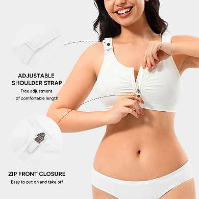 Nebility Women's Front Closure Wireless Compression Bra For Post-Surgery Recovery Cotton Blend
