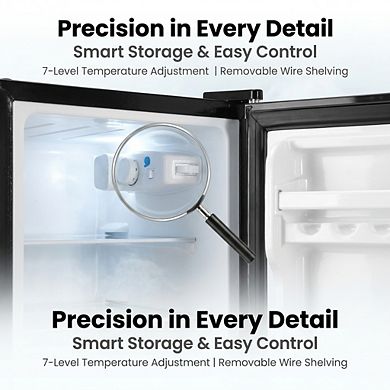 Freestanding Compact Refrigerator - 90L Mini Fridge with Top Door Freezer and LED Light