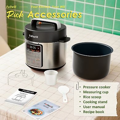 Fullwill 6-qt Electric Pressure Cooker - 12-in-1 Multi-Cooker with Non-Stick Ceramic Pot