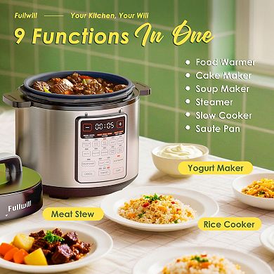 Fullwill 6-qt Electric Pressure Cooker - 12-in-1 Multi-Cooker with Non-Stick Ceramic Pot