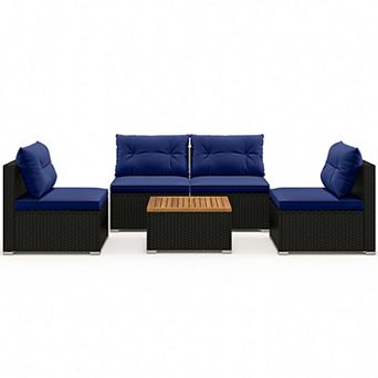 5 pc Outdoor Furniture Set with Solid Tabletop and Soft Cushions