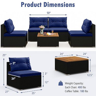5 Piece Outdoor Furniture Set with Solid Tabletop and Soft Cushions