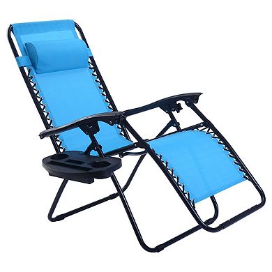 2 Pieces Folding Lounge Chair with Zero Gravity-Light Blue