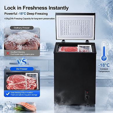 Loheer Chest Freezer - 80L Compact Deep Freezer for Home, Foaming door