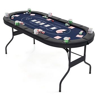 72 Inch Foldable Poker Table for 8 Players Oval Card Game Table