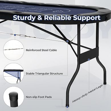 72 Inch Foldable Poker Table for 8 Players Oval Card Game Table