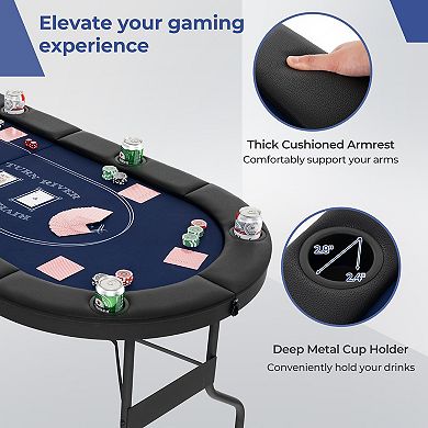 72 Inch Foldable Poker Table for 8 Players Oval Card Game Table