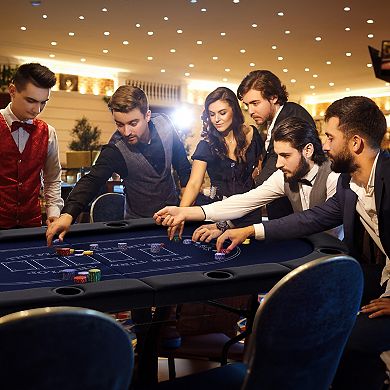 72 Inch Foldable Poker Table for 8 Players Oval Card Game Table