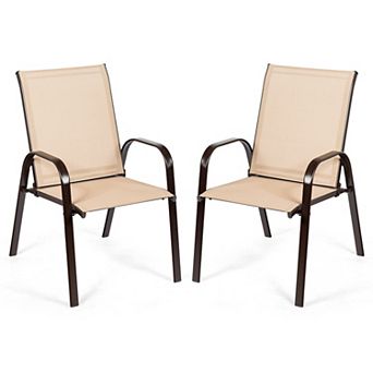 Patio Dining Chairs Set of 2 Outdoor Armchairs with Steel Frame