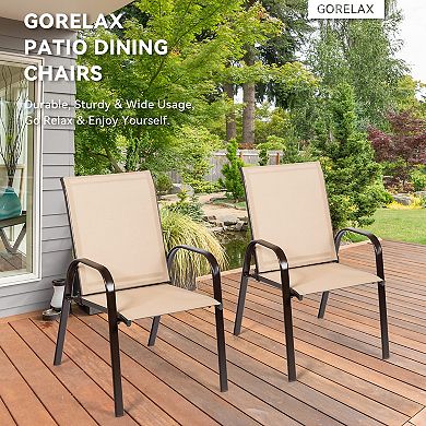 Patio Dining Chairs Set of 2 Outdoor Armchairs with Steel Frame