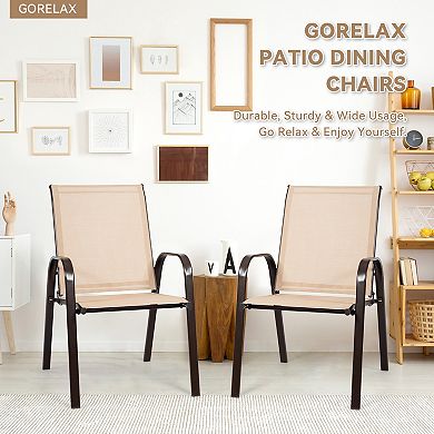 Patio Dining Chairs Set of 2 Outdoor Armchairs with Steel Frame