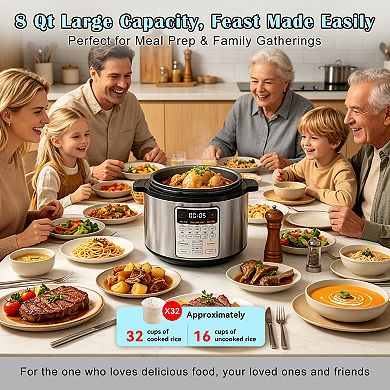 Fullwill 8-qt Electric Pressure Cooker - 12-in-1 Large capacity with Non-Stick Ceramic Pot