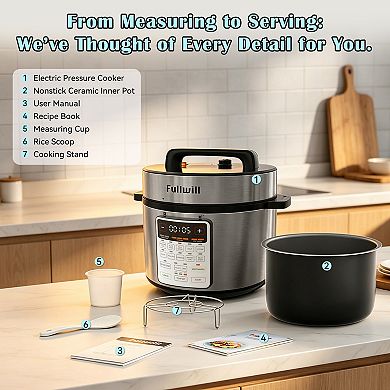 Fullwill 8-qt Electric Pressure Cooker - 12-in-1 Large capacity with Non-Stick Ceramic Pot