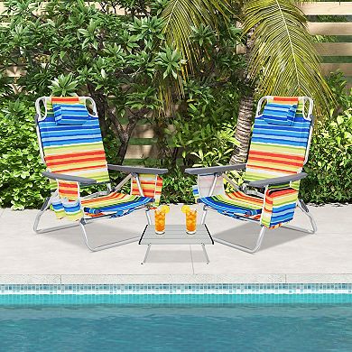 2 Packs 5-Position Outdoor Folding Backpack Beach Table Chair Reclining Chair Set