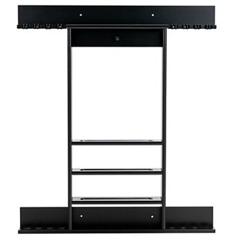 Billiards Pool Cue Rack with Solid Pine Wood Shelves and Storage for Balls and Accessories