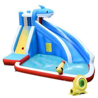 4-in-1 Inflatable Shark Water Slide Bounce House with Pool