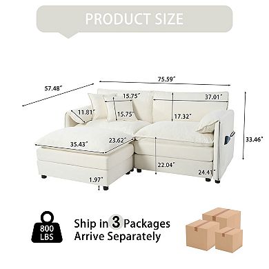 Deep-Seat L-Shape Chenille Sectional with Ottoman - Modular Cloud Couch