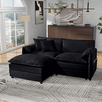 Deep-Seat L-Shape Chenille Sectional with Ottoman - Modular Cloud Couch