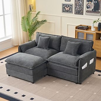 Deep-Seat L-Shape Chenille Sectional with Ottoman - Modular Cloud Couch