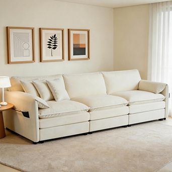 Oversized 3-Seat Chenille Sectional Sofa - Deep-Seat Cloud Couch with 3 Pillows