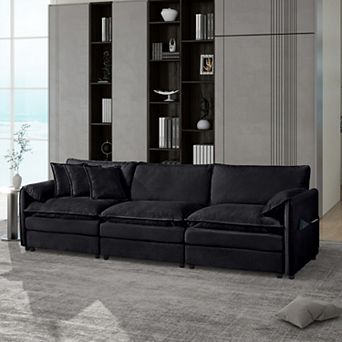 Oversized 3-Seat Chenille Sectional Sofa - Deep-Seat Cloud Couch with 3 Pillows