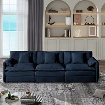Oversized 3-Seat Chenille Sectional Sofa - Deep-Seat Cloud Couch with 3 Pillows
