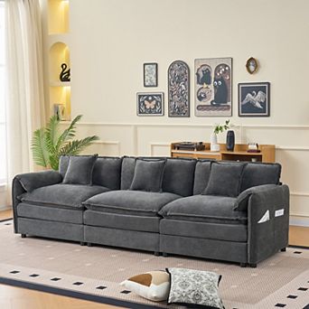 Oversized 3-Seat Chenille Sectional Sofa - Deep-Seat Cloud Couch with 3 Pillows