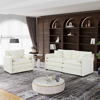 Luxury 2 pc Chenille Cloud Loveseat Set with 3 Pillows - Couch & Armchair