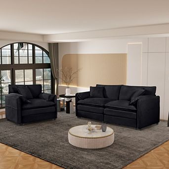 Luxury 2 pc Chenille Cloud Loveseat Set with 3 Pillows - Couch & Armchair