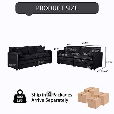 Oversized 2-Piece Chenille Loveseat Sofa Set - Deep-Seat Cloud Design with 4 Pillows