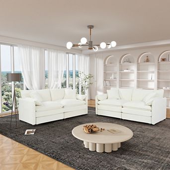 Oversized 2 pc Chenille Loveseat Sofa Set - Deep-Seat Cloud Design with 4 Pillows