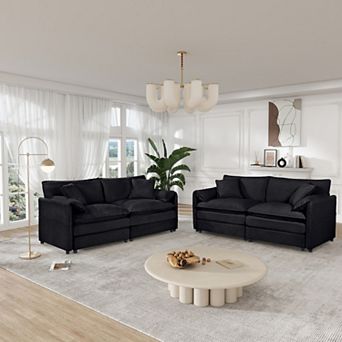 Oversized 2 pc Chenille Loveseat Sofa Set - Deep-Seat Cloud Design with 4 Pillows