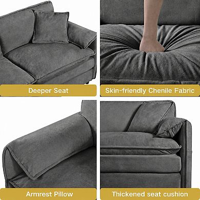 57.5" Oversized Chenille Recliner with Movable Ottoman - Lounge Chair