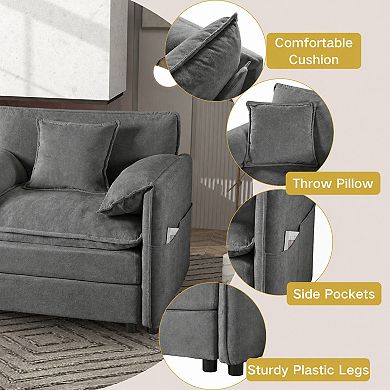 57.5" Oversized Chenille Recliner with Movable Ottoman - Lounge Chair