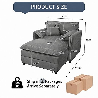 57.5" Oversized Chenille Recliner with Movable Ottoman - Lounge Chair