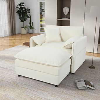 57.5" Oversized Chenille Recliner with Movable Ottoman - Lounge Chair