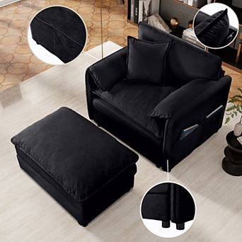 57.5" Oversized Chenille Recliner with Movable Ottoman - Lounge Chair