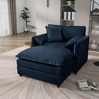 57.5" Oversized Chenille Recliner with Movable Ottoman - Lounge Chair
