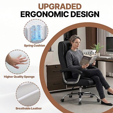 High Back Executive Office Chair-Heavy Duty Padded Boss Desk Chair with Spring Seat Cushion