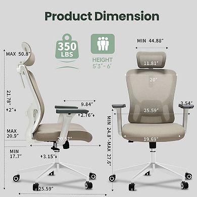 Ergonomic Gaming Chair - 350lbs Heavy Duty Desk Chair with 4D Armrests