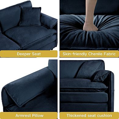 Oversized U-Shape Chenille Sectional - 3-Seat Cloud Couch with 2 Ottomans