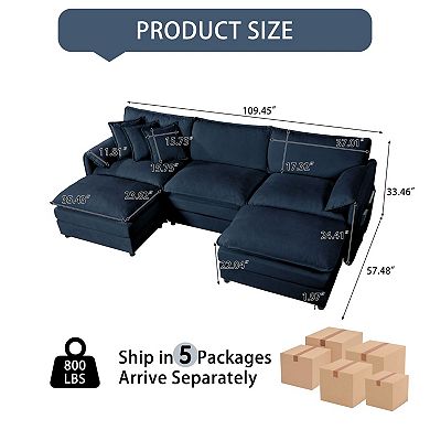 Oversized U-Shape Chenille Sectional - 3-Seat Cloud Couch with 2 Ottomans